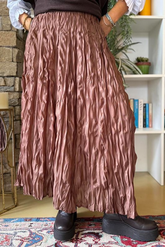 Twisted Sister Crinkle Midi Skirt Hot Chocolate